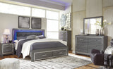 Lodanna Gray King LED Upholstered Storage Panel Bed from Ashley - Luna Furniture