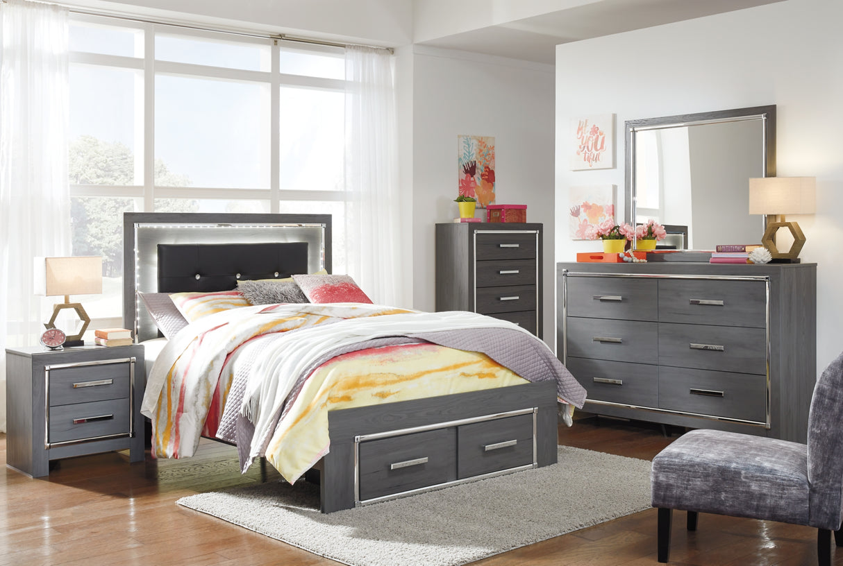 Lodanna Gray Full LED Upholstered Storage Panel Bed from Ashley - Luna Furniture