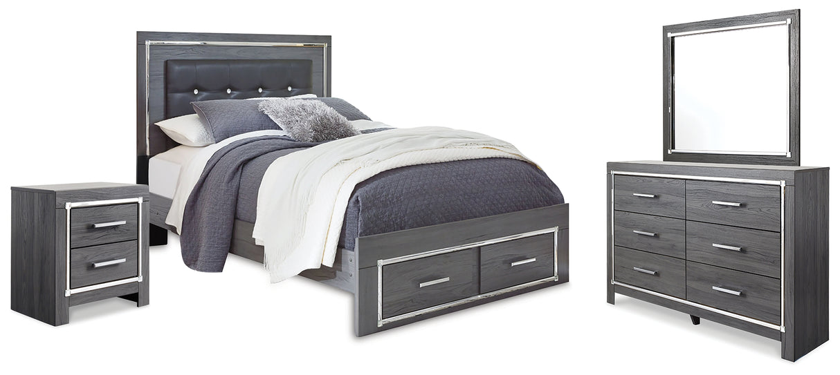 Lodanna Gray LED Upholstered Storage Panel Bedroom Set from Ashley Furniture - Luna Furniture
