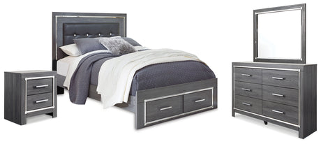 Lodanna Gray LED Upholstered Storage Panel Bedroom Set from Ashley - Luna Furniture