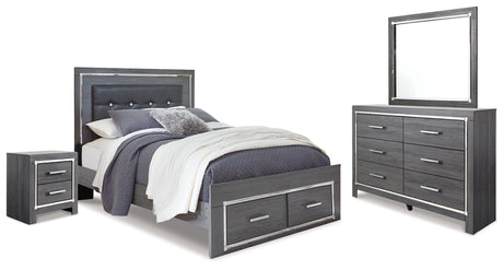Lodanna Queen Panel Bed with 2 Storage Drawers, Dresser, Mirror and Nightstand in Gray from Ashley Furniture - Luna Furniture