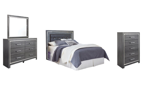 Lodanna Gray Queen/Full Upholstered Panel Headboard Bed with Mirrored Dresser and Chest from Ashley Furniture - Luna Furniture
