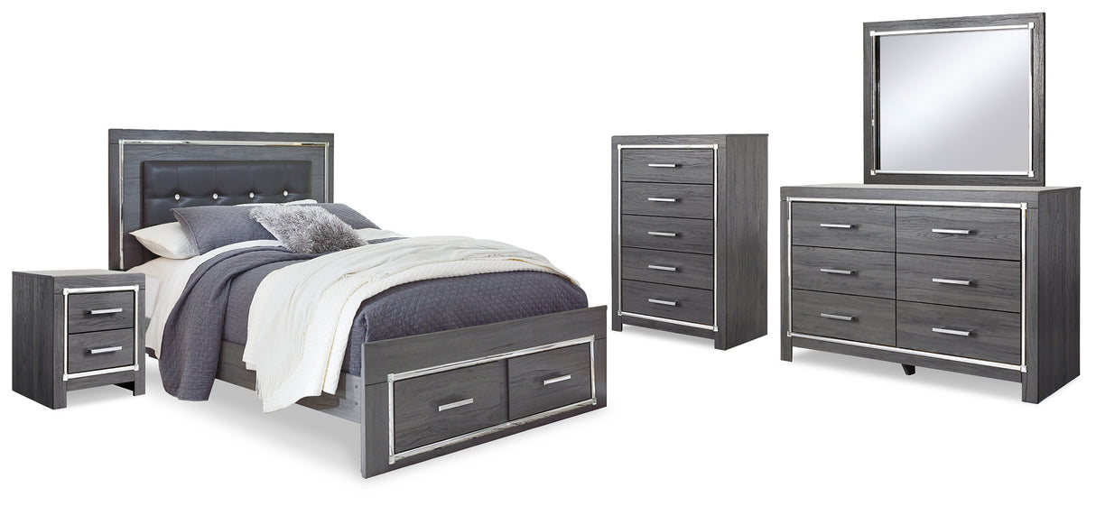 Lodanna Gray LED Upholstered Storage Panel Bedroom Set from Ashley Furniture - Luna Furniture