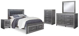 Lodanna Gray LED Upholstered Storage Panel Bedroom Set from Ashley Furniture - Luna Furniture