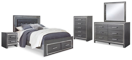 Lodanna Gray LED Upholstered Storage Panel Bedroom Set from Ashley - Luna Furniture
