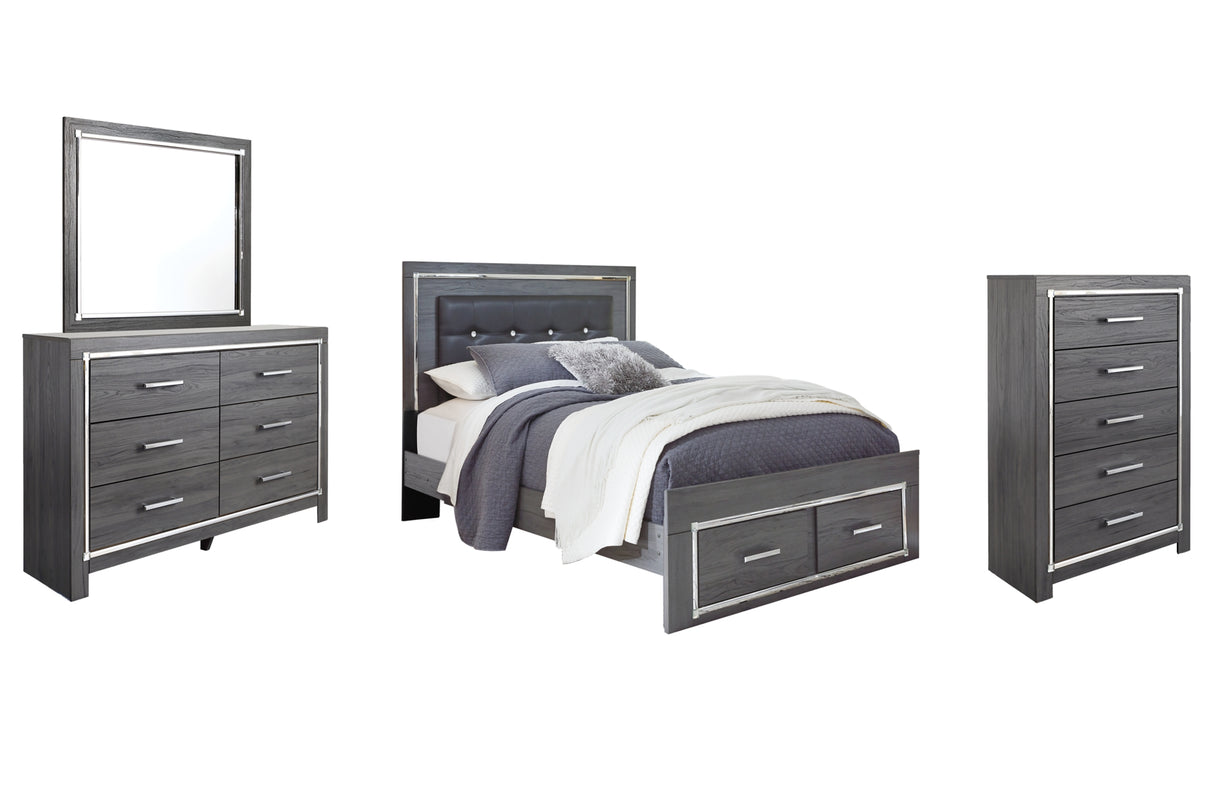 Lodanna Gray Queen Panel Bed with 2 Storage Drawers with Mirrored Dresser and Chest from Ashley Furniture - Luna Furniture