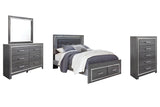 Lodanna Gray Queen Panel Bed with 2 Storage Drawers with Mirrored Dresser and Chest from Ashley Furniture - Luna Furniture