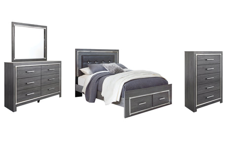 Lodanna Gray Queen Panel Bed with 2 Storage Drawers with Mirrored Dresser and Chest from Ashley Furniture - Luna Furniture