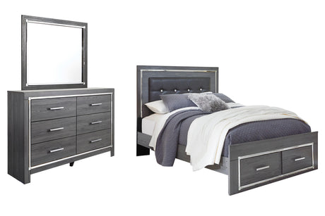 Lodanna Gray Queen Upholstered Panel Storage Bed, Dresser and Mirror from Ashley Furniture - Luna Furniture