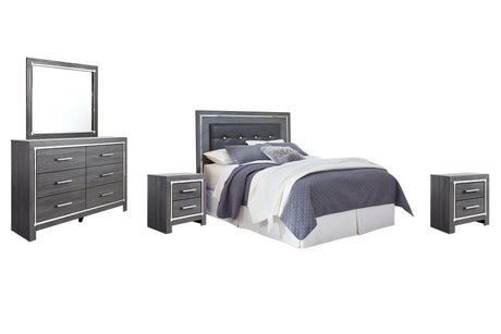 Lodanna Gray Queen/Full Upholstered Panel Headboard Bed with Mirrored Dresser and 2 Nightstands from Ashley Furniture - Luna Furniture