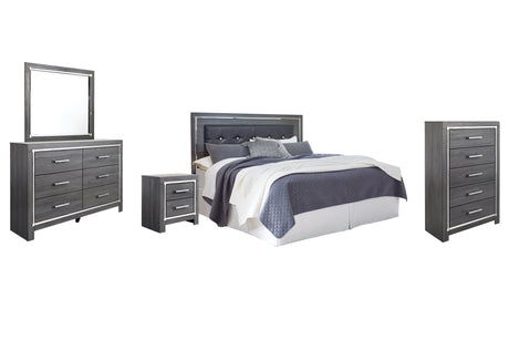 Lodanna King/California King Upholstered Panel Headboard Bed with Mirrored Dresser, Chest and Nightstand in Gray from Ashley Furniture - Luna Furniture