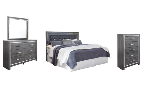 Lodanna Gray King/California King Upholstered Panel Headboard Bed with Mirrored Dresser and Chest from Ashley Furniture - Luna Furniture