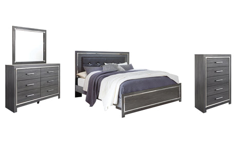 Lodanna Gray King Panel Bed with Mirrored Dresser and Chest from Ashley Furniture - Luna Furniture