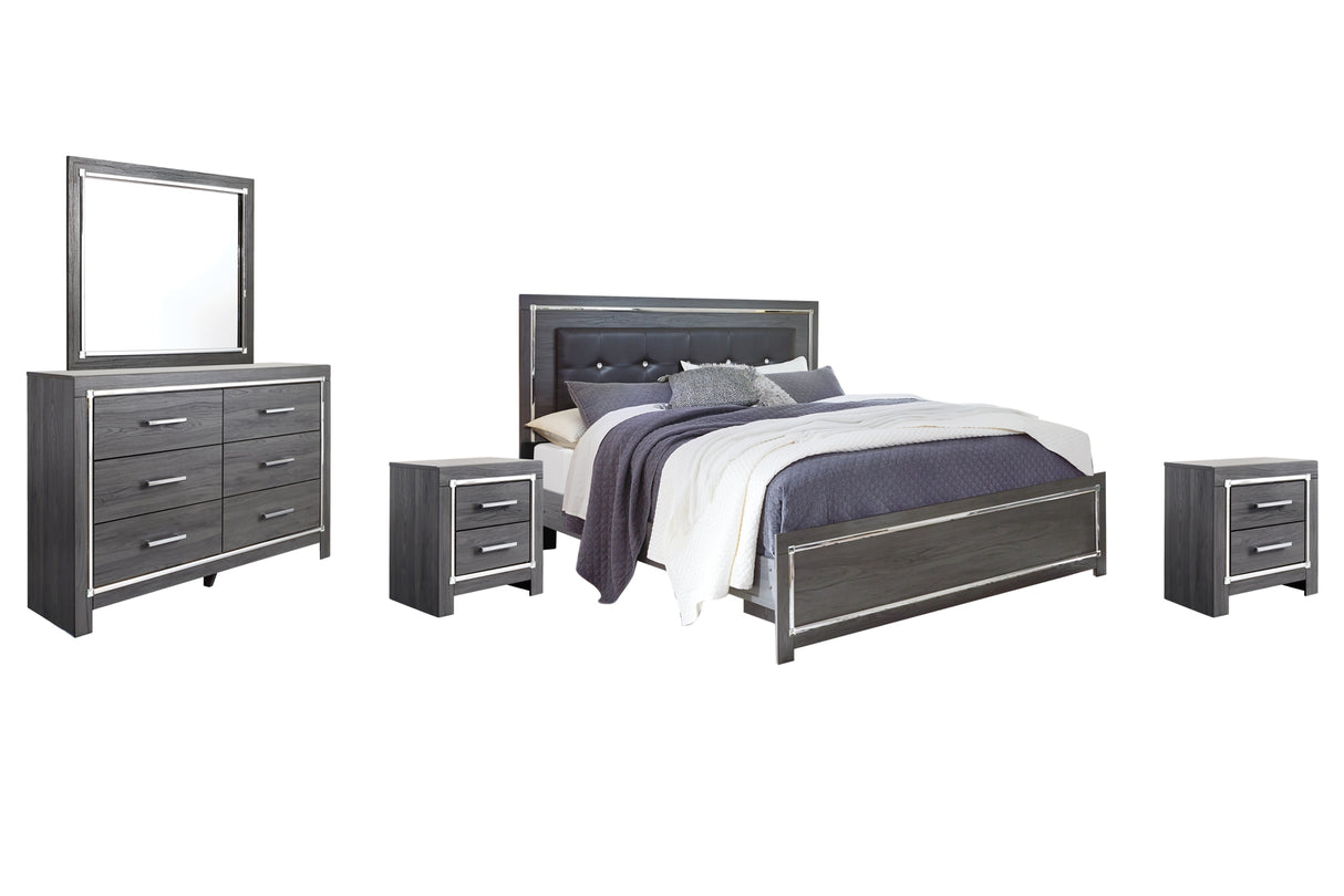 Lodanna Gray King Panel Bed with Mirrored Dresser and 2 Nightstands from Ashley Furniture - Luna Furniture
