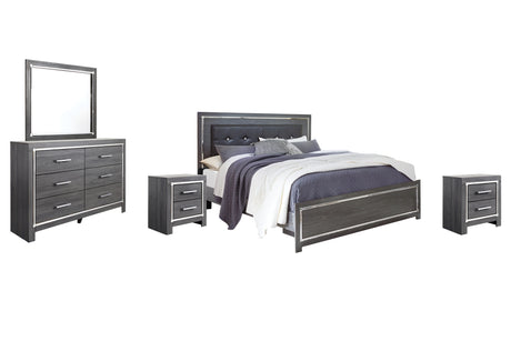 Lodanna Gray King Panel Bed with Mirrored Dresser and 2 Nightstands from Ashley Furniture - Luna Furniture