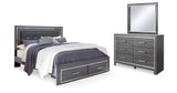 Lodanna King Panel Bed with 2 Storage Drawers with Mirrored Dresser in Gray from Ashley Furniture - Luna Furniture
