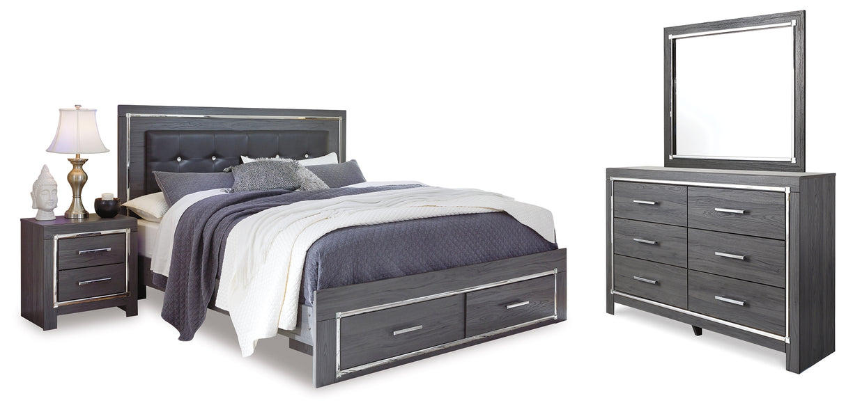 Lodanna Gray LED Upholstered Storage Panel Bedroom Set from Ashley Furniture - Luna Furniture