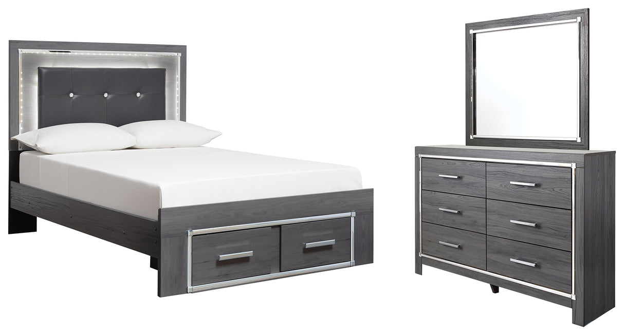 Lodanna Gray Full Panel Bed with 2 Storage Drawers with Mirrored Dresser from Ashley Furniture - Luna Furniture
