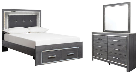 Lodanna Gray Full Panel Bed with 2 Storage Drawers with Mirrored Dresser from Ashley - Luna Furniture