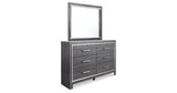 Lodanna Full Upholstered Panel Headboard Bed with Mirrored Dresser in Gray from Ashley Furniture - Luna Furniture