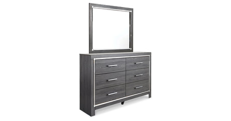 Lodanna Queen Panel Bed with 2 Storage Drawers with Mirrored Dresser and Nightstand in Gray from Ashley Furniture - Luna Furniture