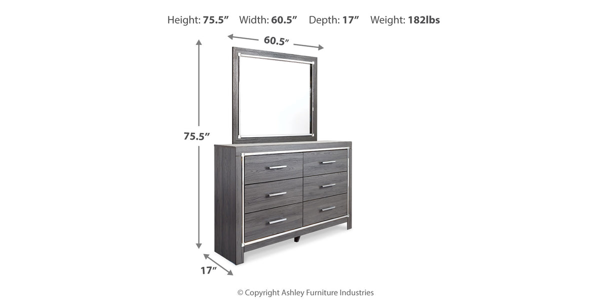 Lodanna Gray King Panel Bed with 2 Storage Drawers with Mirrored Dresser and Chest from Ashley Furniture - Luna Furniture