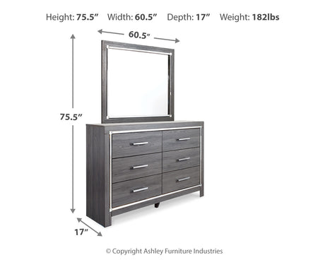 Lodanna Queen Panel Bed with 2 Storage Drawers with Mirrored Dresser and Nightstand in Gray from Ashley Furniture - Luna Furniture