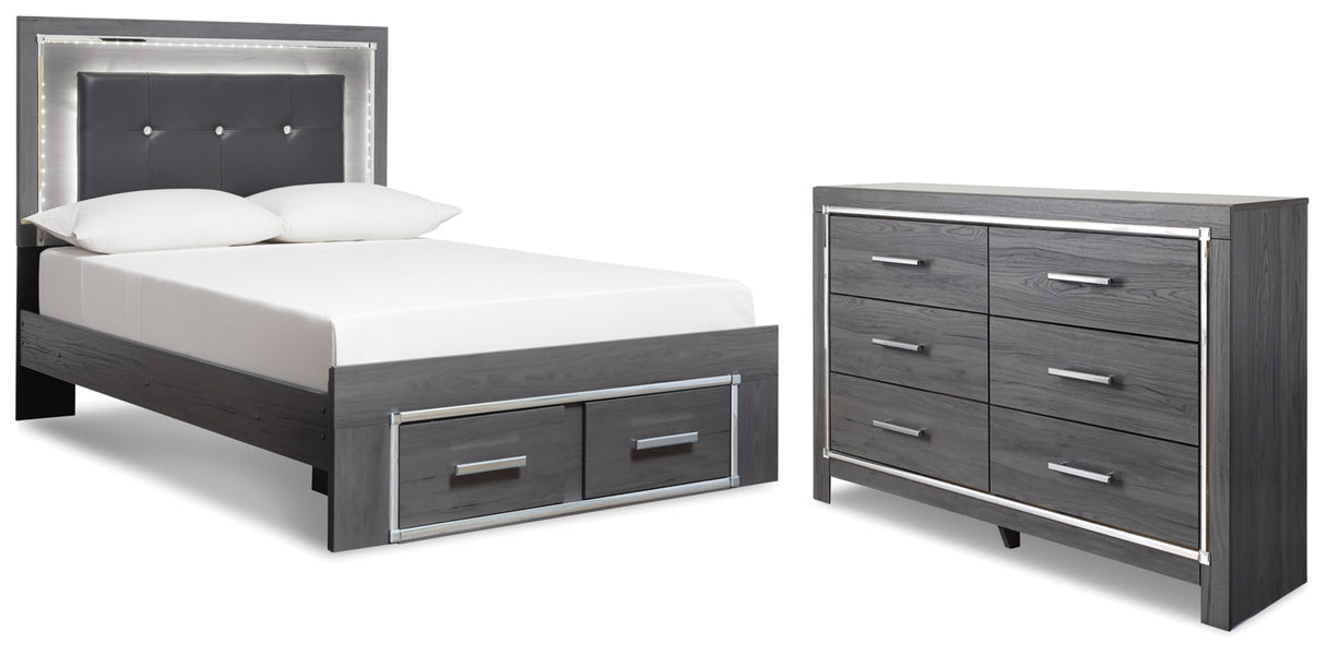 Lodanna Full Panel Bed with 2 Storage Drawers with Dresser in Gray from Ashley Furniture - Luna Furniture