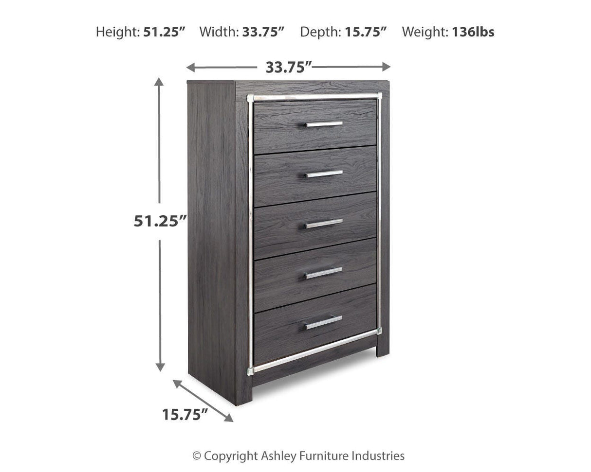 Lodanna Full Panel Bed with 2 Storage Drawers with Mirrored Dresser and Chest in Gray from Ashley - Luna Furniture
