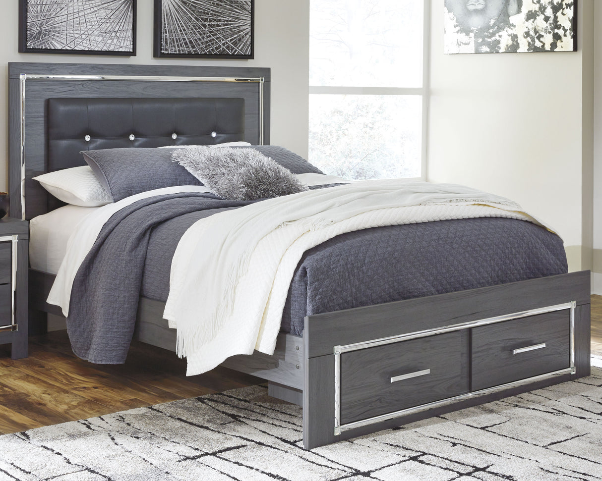 Lodanna Gray LED Upholstered Storage Panel Bedroom Set from Ashley Furniture - Luna Furniture