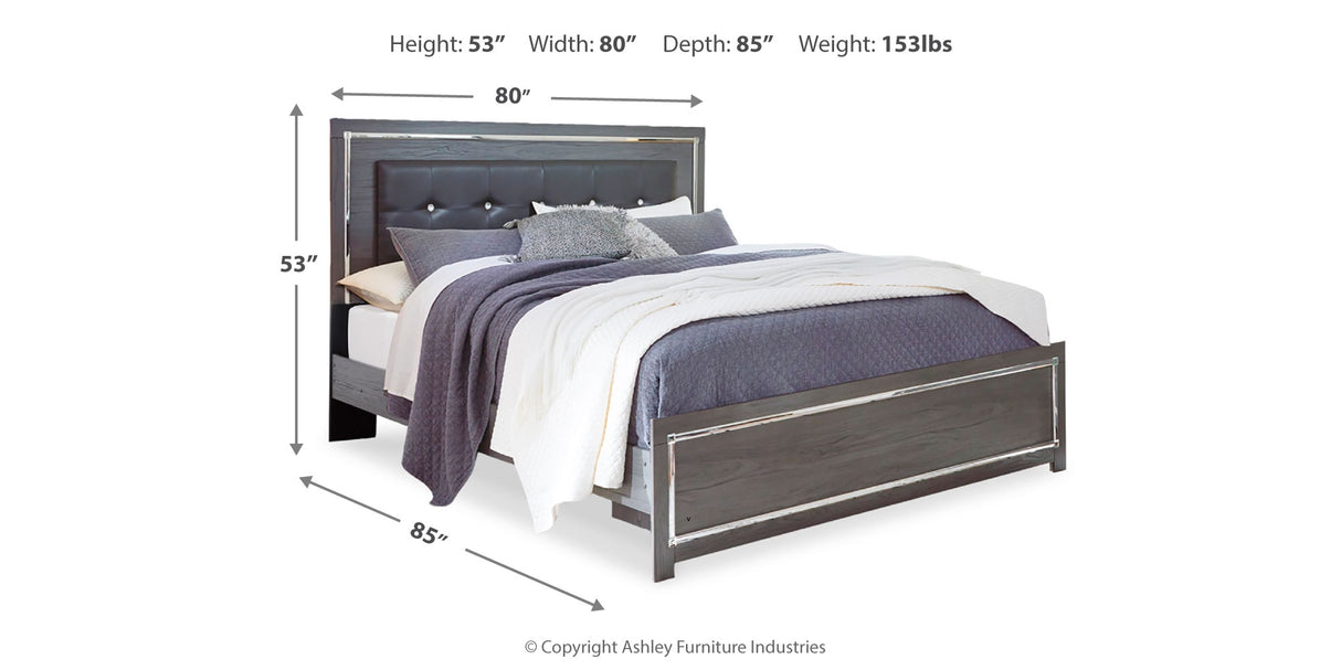 Lodanna Gray King LED Upholstered Panel Bed from Ashley - Luna Furniture