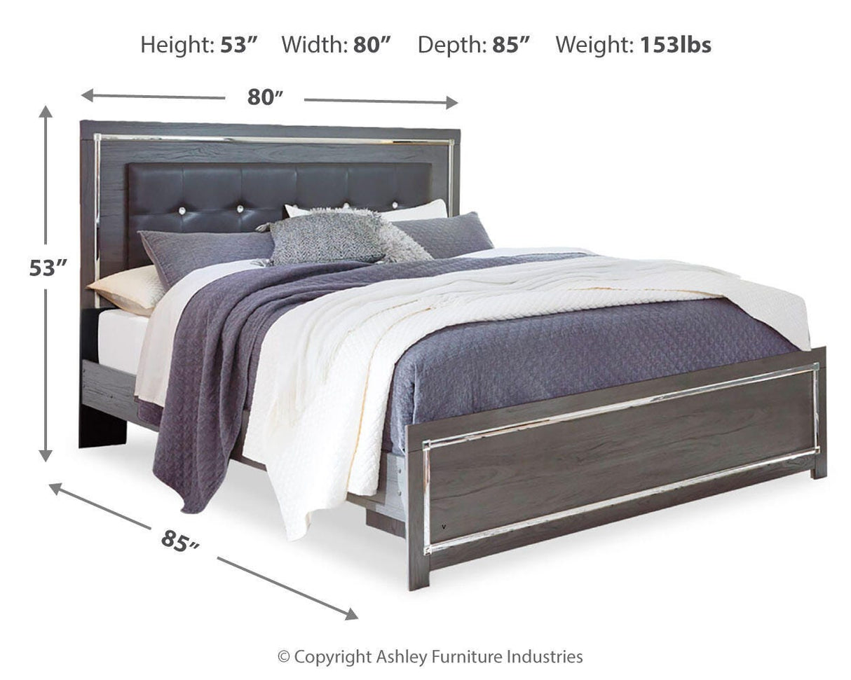 Lodanna Gray King LED Upholstered Panel Bed from Ashley - Luna Furniture