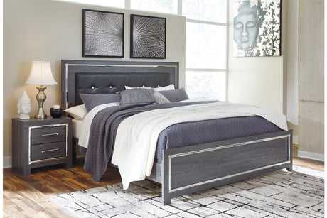 Lodanna Gray King LED Upholstered Panel Bed from Ashley - Luna Furniture