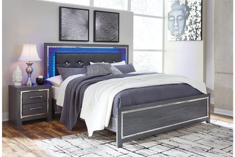 Lodanna Gray King LED Upholstered Panel Bed from Ashley - Luna Furniture