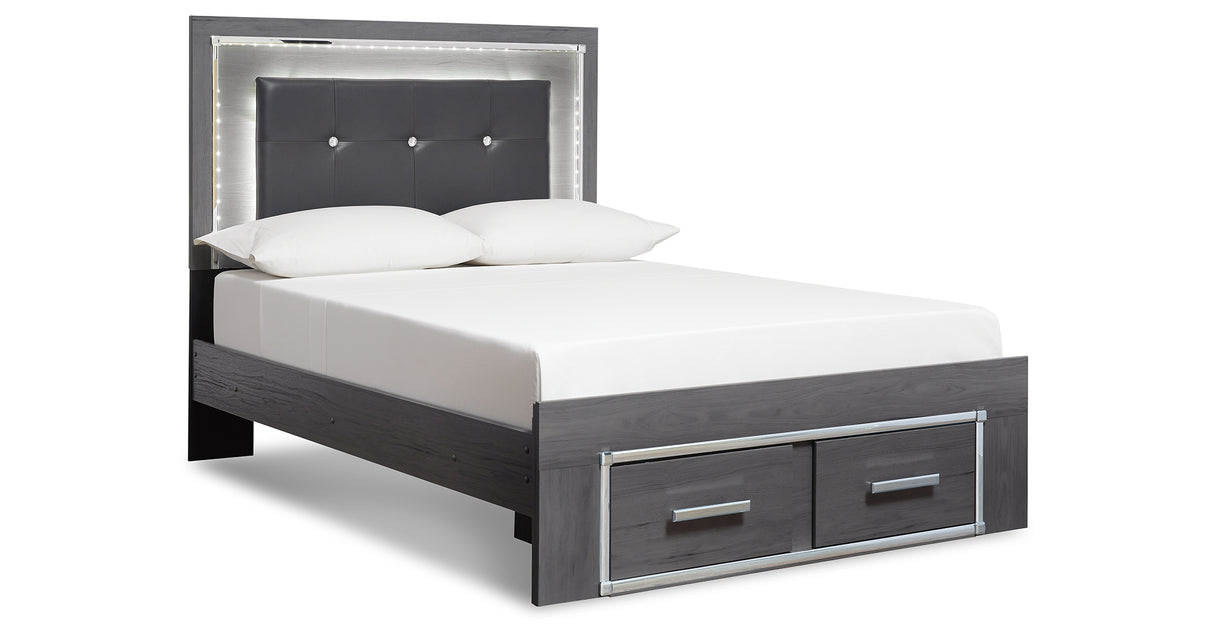 Lodanna Gray Full LED Upholstered Storage Panel Bed from Ashley - Luna Furniture