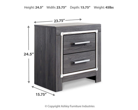 Lodanna King Panel Bed with 2 Storage Drawers with Mirrored Dresser and Nightstand in Gray from Ashley Furniture - Luna Furniture