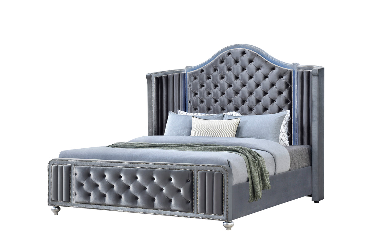Cameo Gray Upholstered Wingback Panel Bedroom Set