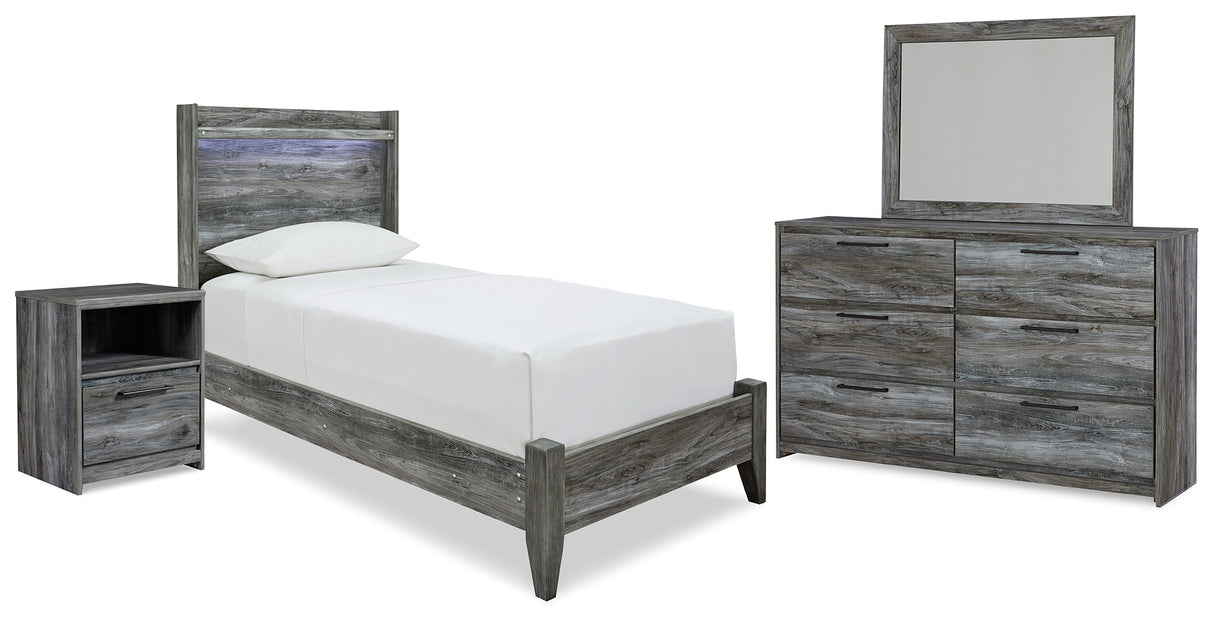 Baystorm Gray Twin Panel Bed, Dresser, Mirror and Nightstand from Ashley Furniture - Luna Furniture