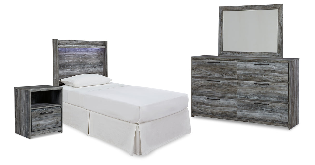 Baystorm Twin Panel Headboard with Mirrored Dresser and Nightstand in Gray from Ashley Furniture - Luna Furniture