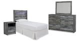 Baystorm Twin Panel Headboard with Mirrored Dresser and Nightstand in Gray from Ashley Furniture - Luna Furniture