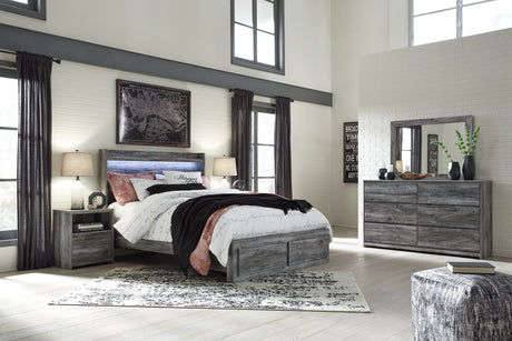 Baystorm Gray Queen Panel Storage Bed with Mirrored Dresser and Nightstand from Ashley Furniture - Luna Furniture