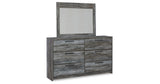 Baystorm Full Panel Headboard with Mirrored Dresser and Nightstand in Gray from Ashley Furniture - Luna Furniture
