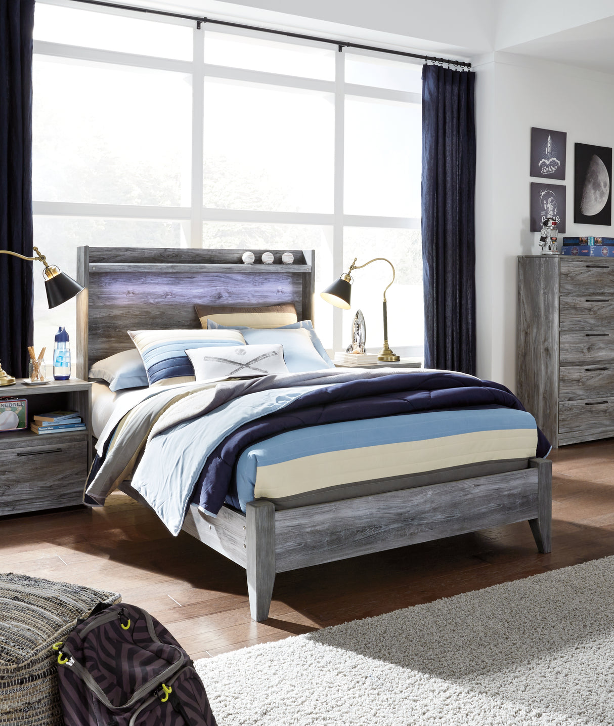 Baystorm Gray LED Youth Panel Bedroom Set from Ashley - Luna Furniture