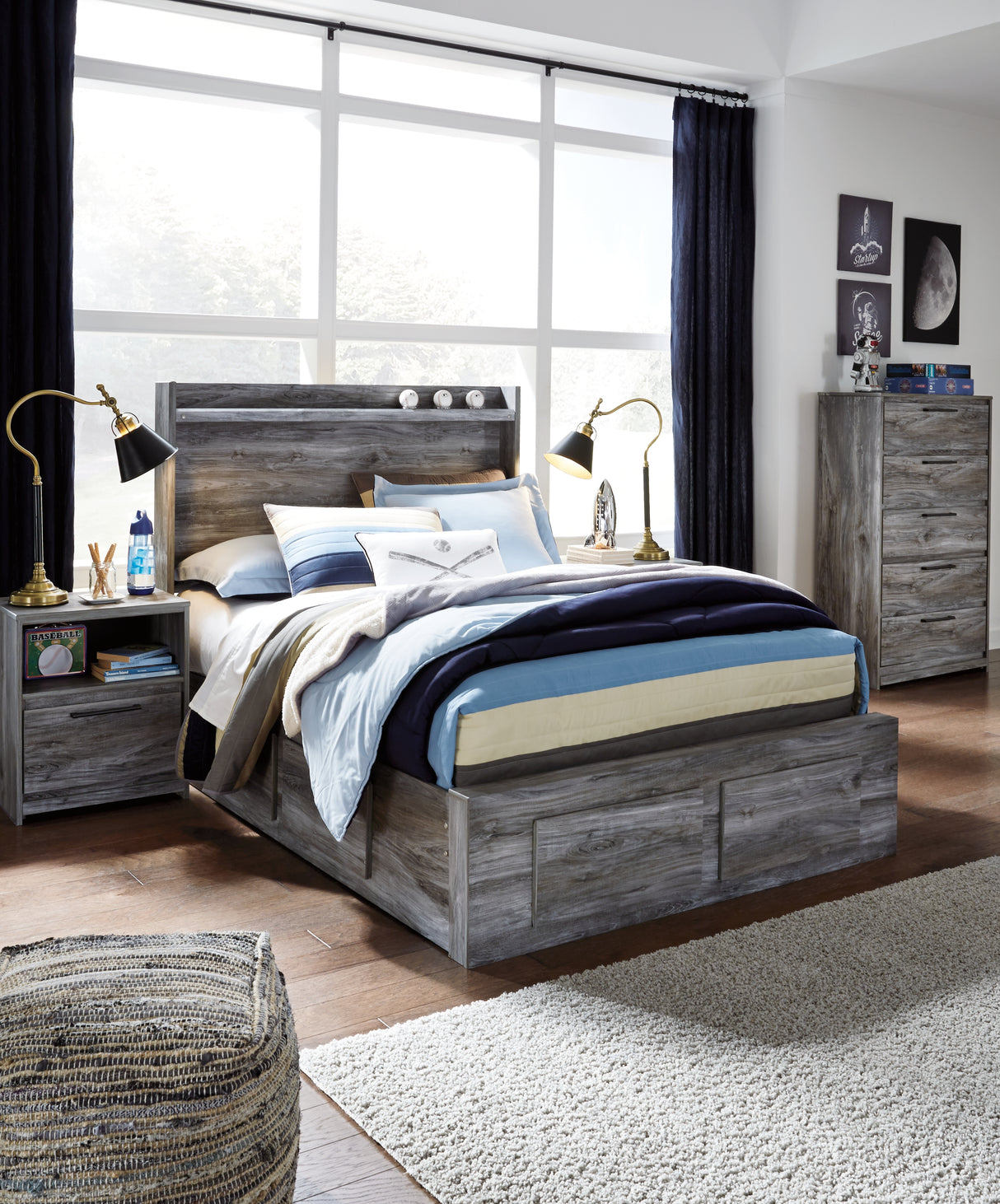 Baystorm Gray LED Storage Youth Platform Bedroom Set with 6 Drawers from Ashley Furniture - Luna Furniture