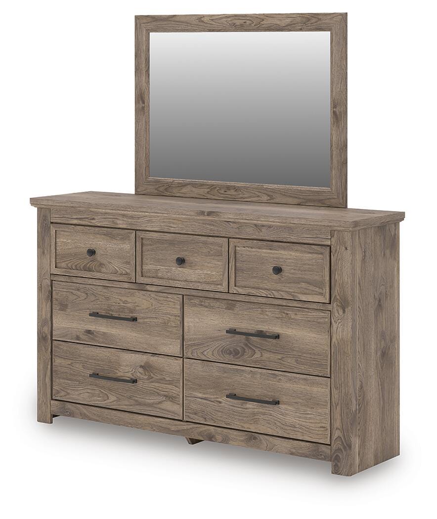 Rusticott Brown Queen Poster Bed, Dresser, Mirror and Nightstand from Ashley - Luna Furniture