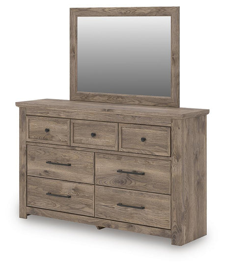 Rusticott Brown Queen Poster Bed, Dresser, Mirror and Nightstand from Ashley - Luna Furniture