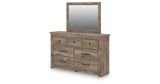 Rusticott King Panel Bed with Mirrored Dresser in Brown from Ashley - Luna Furniture