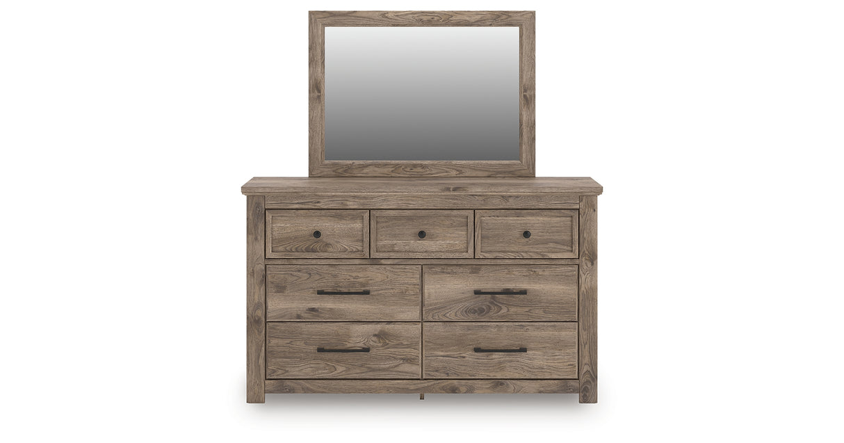 Rusticott Queen Poster Bed with Mirrored Dresser and Nightstand in Brown from Ashley Furniture - Luna Furniture