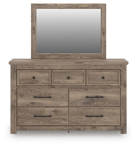 Rusticott Brown Queen Poster Bed, Dresser, Mirror and Nightstand from Ashley - Luna Furniture