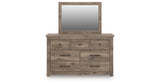 Rusticott Queen Panel Bed with Mirrored Dresser and Nightstand in Brown from Ashley - Luna Furniture
